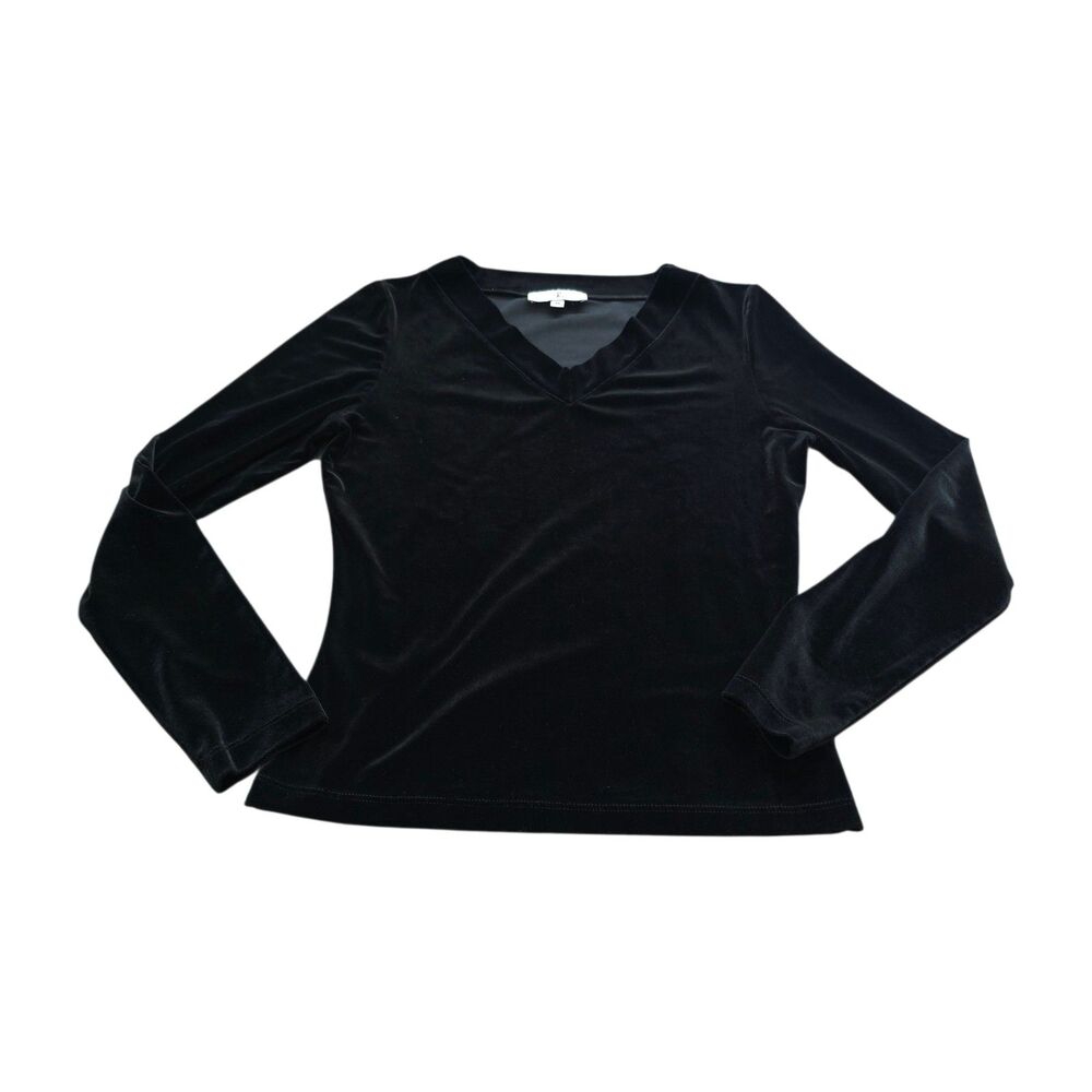 Vintage 90s Rampage Black Velour V Neck Long Sleeve Top Size Medium GUC